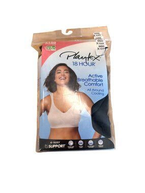 Playtex 18 Hour Wirefree Bra 4159 44DD NEW Black Cooling 4 Way TruSupport